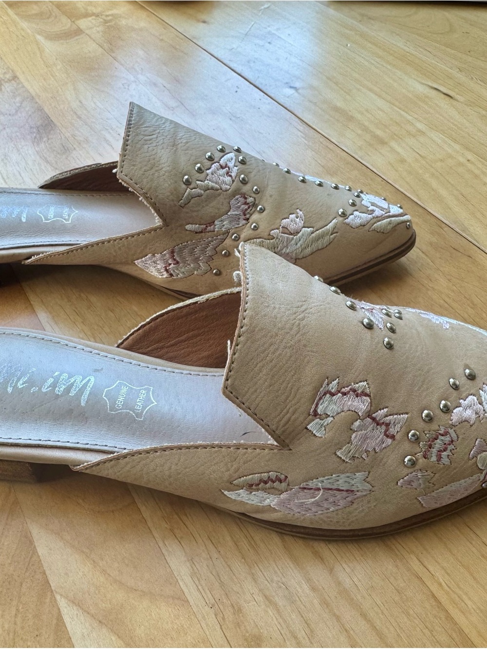 Mi.iM Rose Embroidered Slip-On Mules with Studs